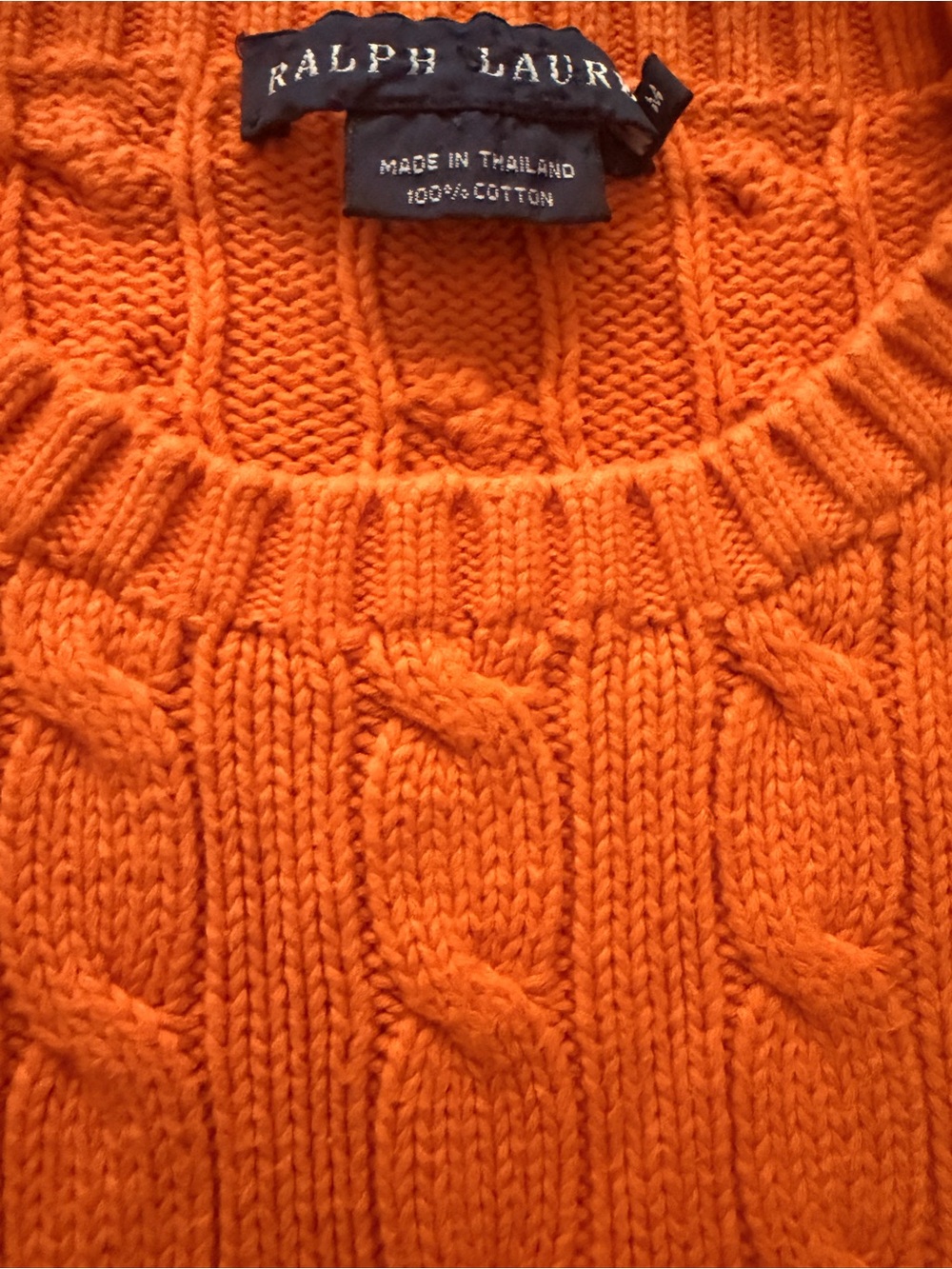 Ralph Lauren Orange Cable Knit Sweater | Classic Pony Logo | Preppy Cotton - Picture 2 of 2